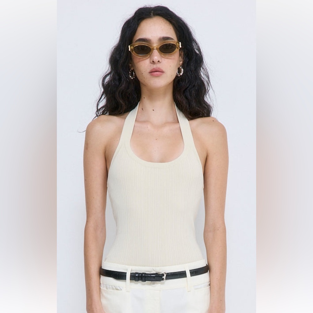De Rococo Ribbed Halter Neck Tank Top